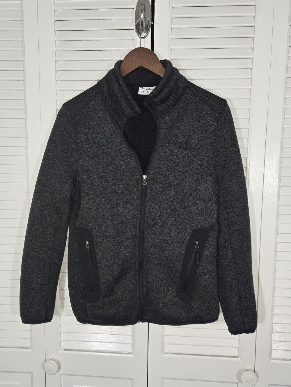 Champion Performance Full Zip Dark Gray Marled Pockets Black Trim Jacket Sz M